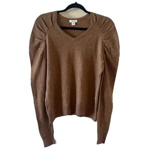 Sundance Womens Brown Sweater Vneck Lambswool Cashmere Puff Shoulder Top Medium